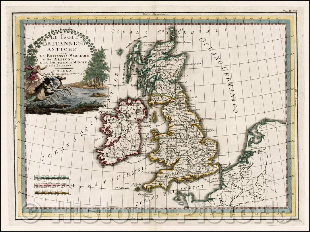 Historic Map - Le Isole Britanniche Antiche cioe' La Brittannia Maggiore o sia Albione/Map of the British Isles during the time of the Roman Empire, 1799 - Vintage Wall Art