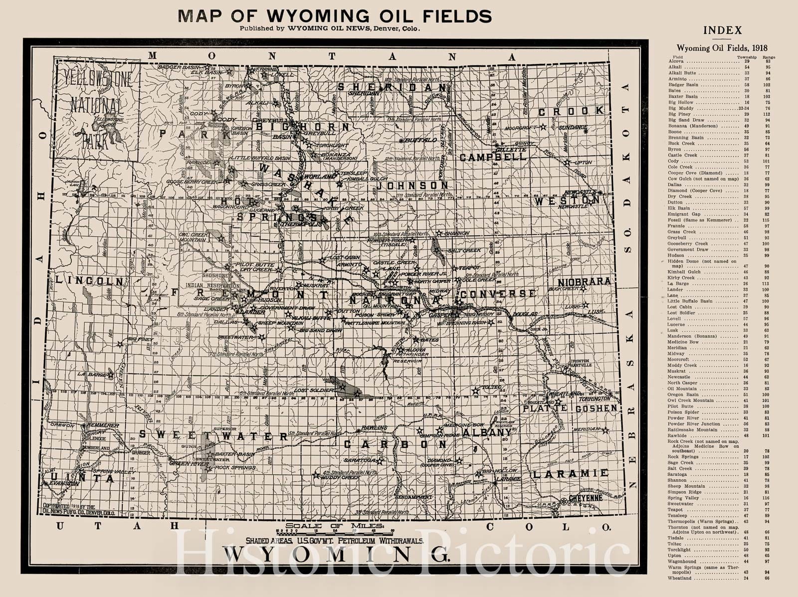 Historic Map - Map of Wyoming Oil Fields, 1918, Wyoming Oil News - Vintage Wall Art