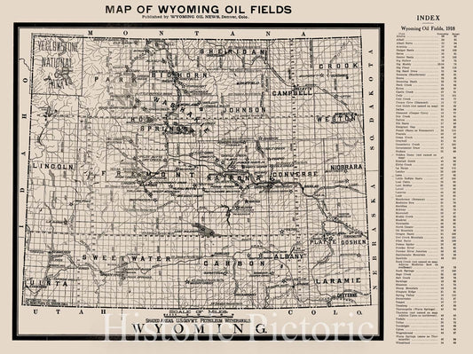 Historic Map - Map of Wyoming Oil Fields, 1918, Wyoming Oil News - Vintage Wall Art