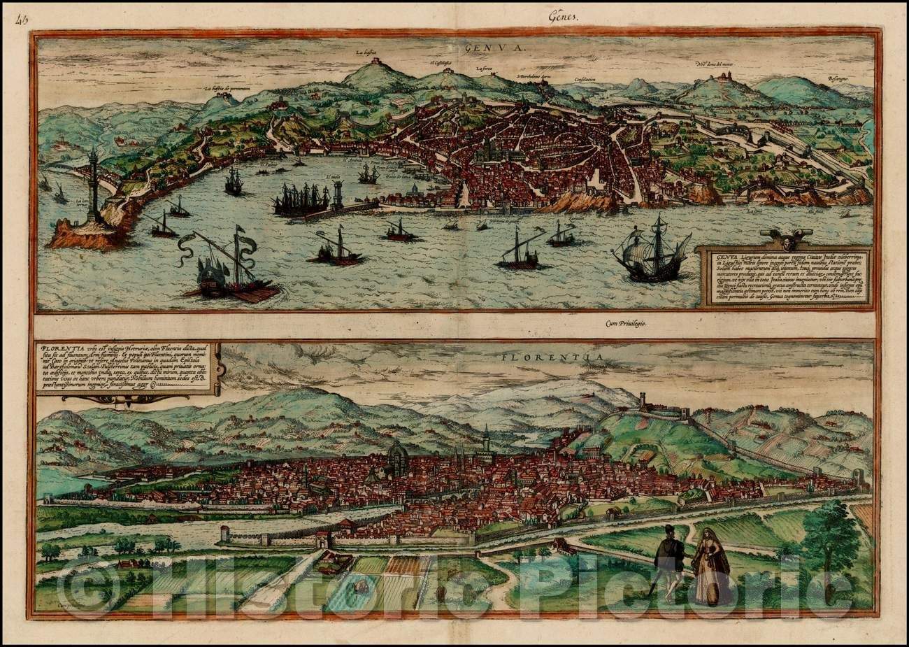 Historic Map - Genua Ligurum domina, 1571, Georg Braun - Vintage Wall Art