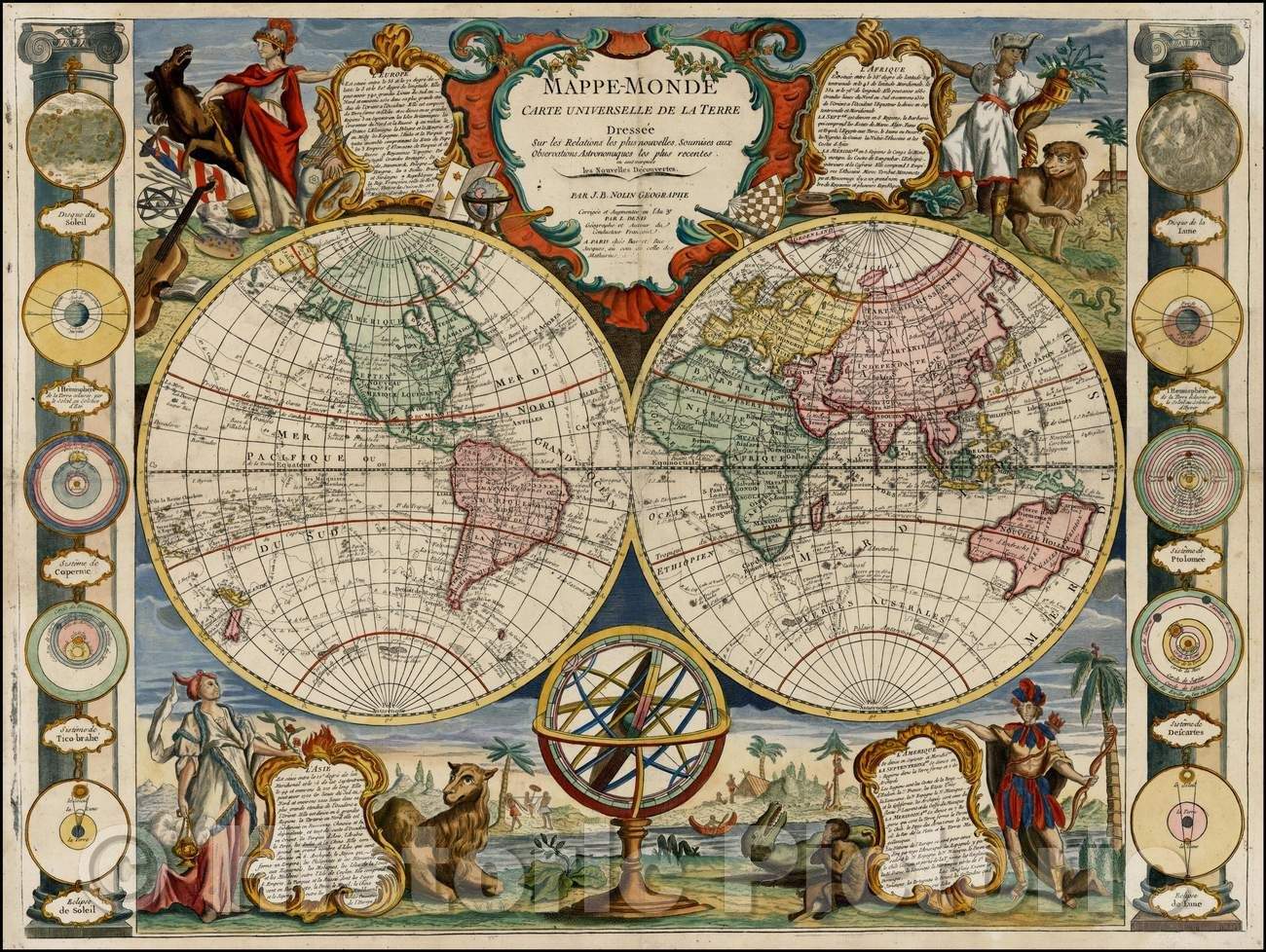 Historic Map - Mappe-Monde Carte Universelle de la Terre Dressee Sur les Relations les plus Nouvelles, 1791 - Vintage Wall Art
