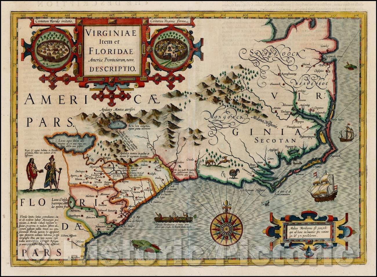 Historic Map - Virginiae Item et Floridae Americae Provinciarum, 1636, Jodocus Hondius v1