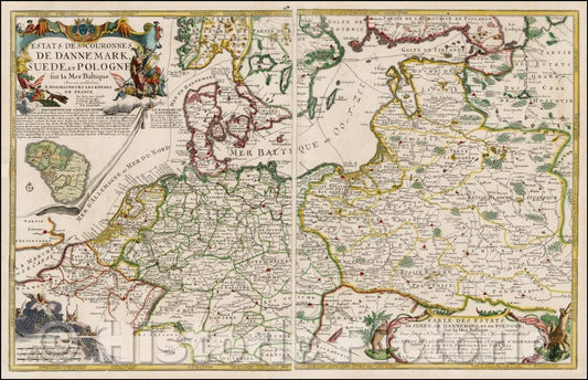 Historic Map - Estats Des Couronnes De Dannemark, Suede, Et Pologne, sur la Mer Baltique/Two sheet Map of the the Baltic Sea and contiguous Regions, 1705 - Vintage Wall Art
