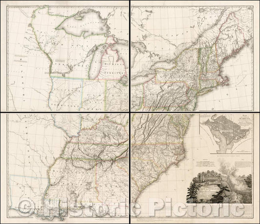 Historic Map - United States of Nth America - Carte des Etats-Unis De L'Amerique Septentrionale Copiee et Gravee sure celle D'Arrowsmith, 1812 v2