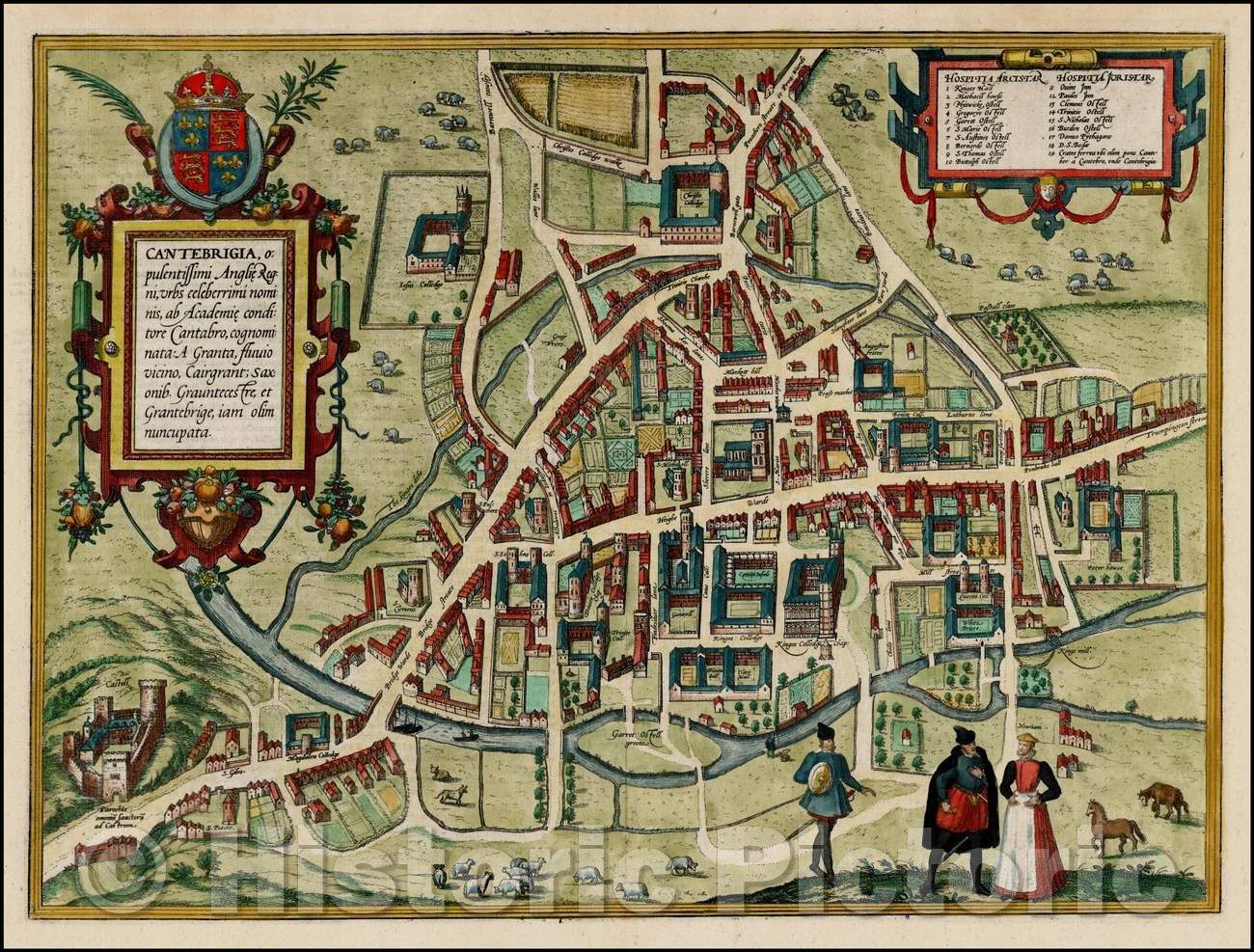 Historic Map - Cantebrigia, 1575, Georg Braun - Vintage Wall Art