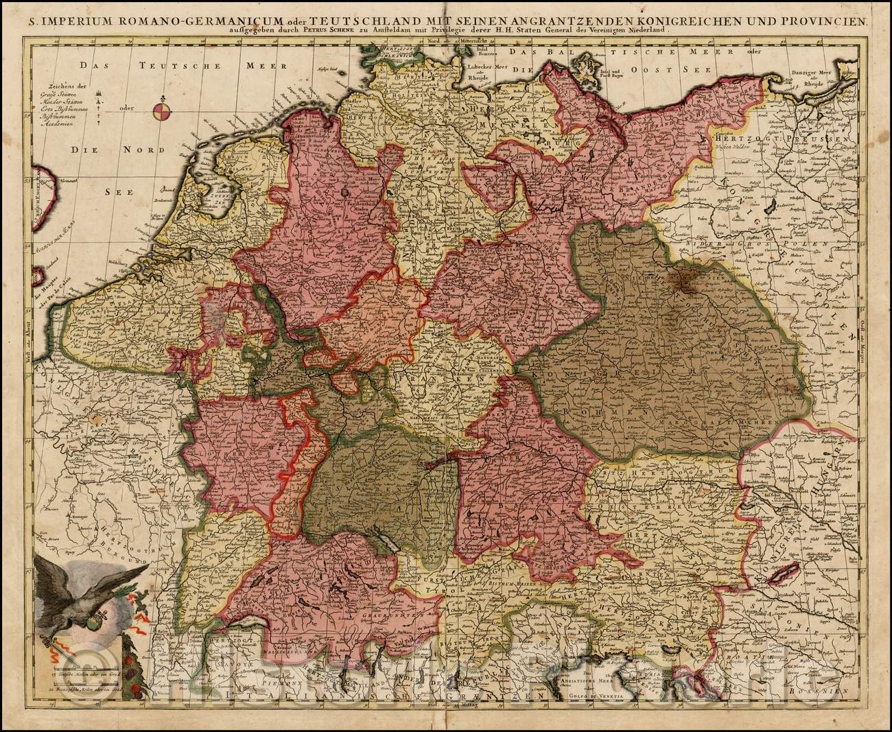 Historic Map - S. Imperium Romano-Germanicum oder Teutschlenad mit Seinen Angrantz :: Holy Roman Empire, Low Countries to Bohemia and Baltic to the Alps, 1700 - Vintage Wall Art