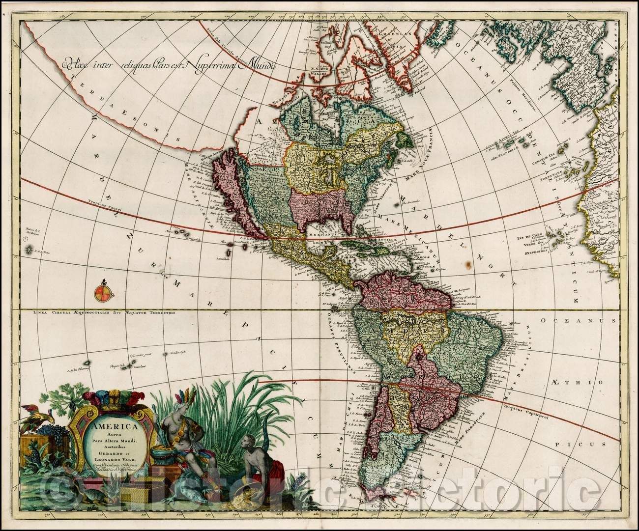 Historic Map - America Aurea Pars Altera Mundi Auctoribus Gerardo et Leonardo Valk California as an Island, 1710, Gerard & Leonard Valk - Vintage Wall Art