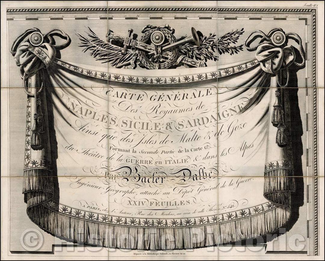 Historic Map - (Title Sheet) Carte Generale Des Royaumes de Naples, Sicile & Sardaigne, A :: Generale Des Kingdoms of Naples, Sicily & Sardinia, 1798 - Vintage Wall Art