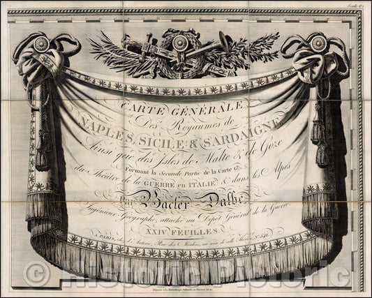 Historic Map - (Title Sheet) Carte Generale Des Royaumes de Naples, Sicile & Sardaigne, A :: Generale Des Kingdoms of Naples, Sicily & Sardinia, 1798 - Vintage Wall Art