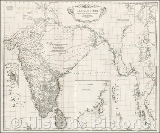 Historic Map - Carte de l'Inde Dressee pour la Compagnie des Indes par le Sr. d'Anville S :: of India set for the East India Company, 1752 - Vintage Wall Art