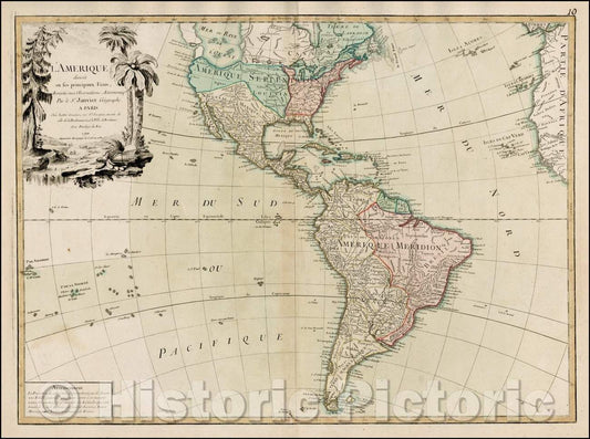 Historic Map - L'Amerique divisee en ses principaux Etats, 1790, Jean Janvier - Vintage Wall Art
