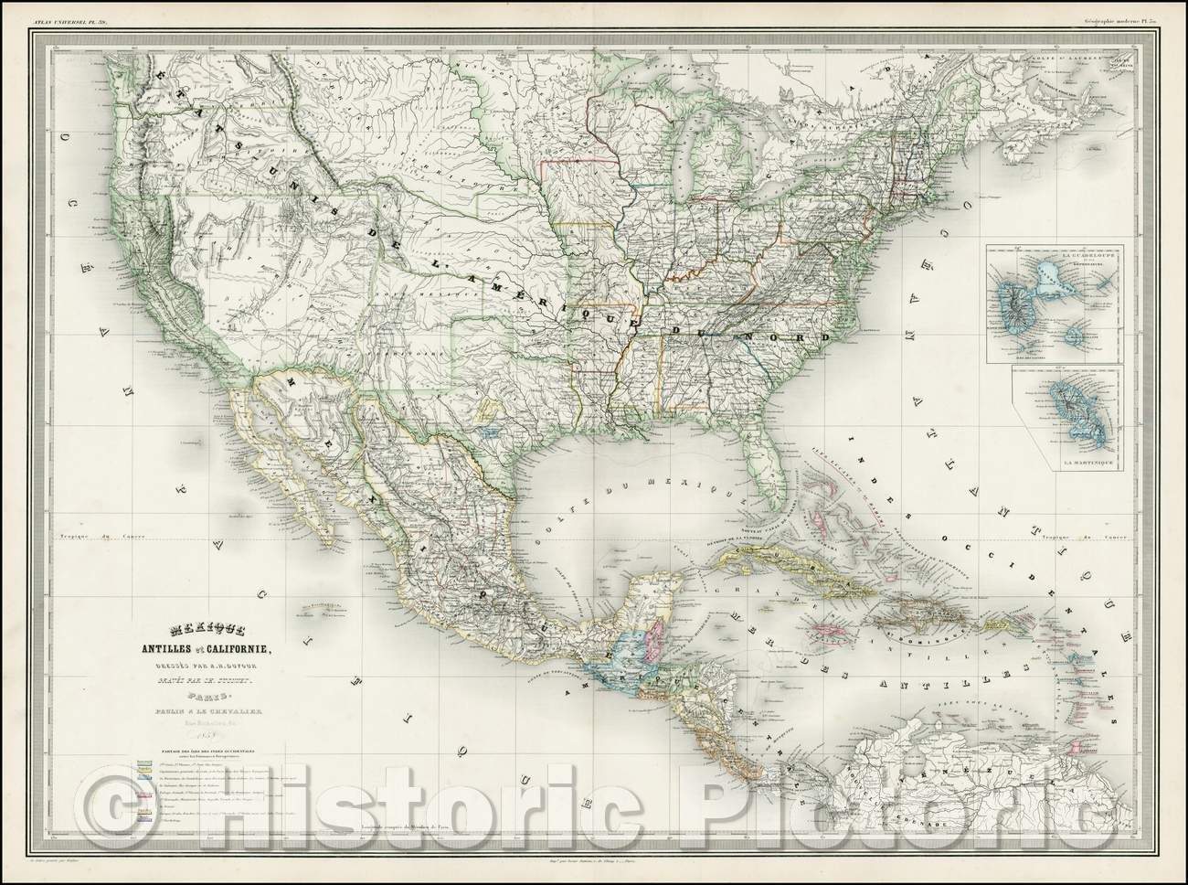 Historic Map - Mexique, Antilles et Californie, 1858, Adolphe Hippolyte Dufour v2