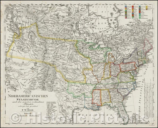 Historic Map - Charte von dem Nordamericanischen Staatenbunde nach den neuesten vorhandenen Hulfsmittleln entworfen, 1825, F.W. Streit - Vintage Wall Art