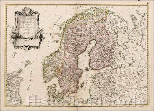 Historic Map - Les Couronnes Du Nord Comprenant Les Royaumes De Suede Danemarck et Norwege/Map of Scandinavia, by Janvier, 1780, Jean Janvier - Vintage Wall Art