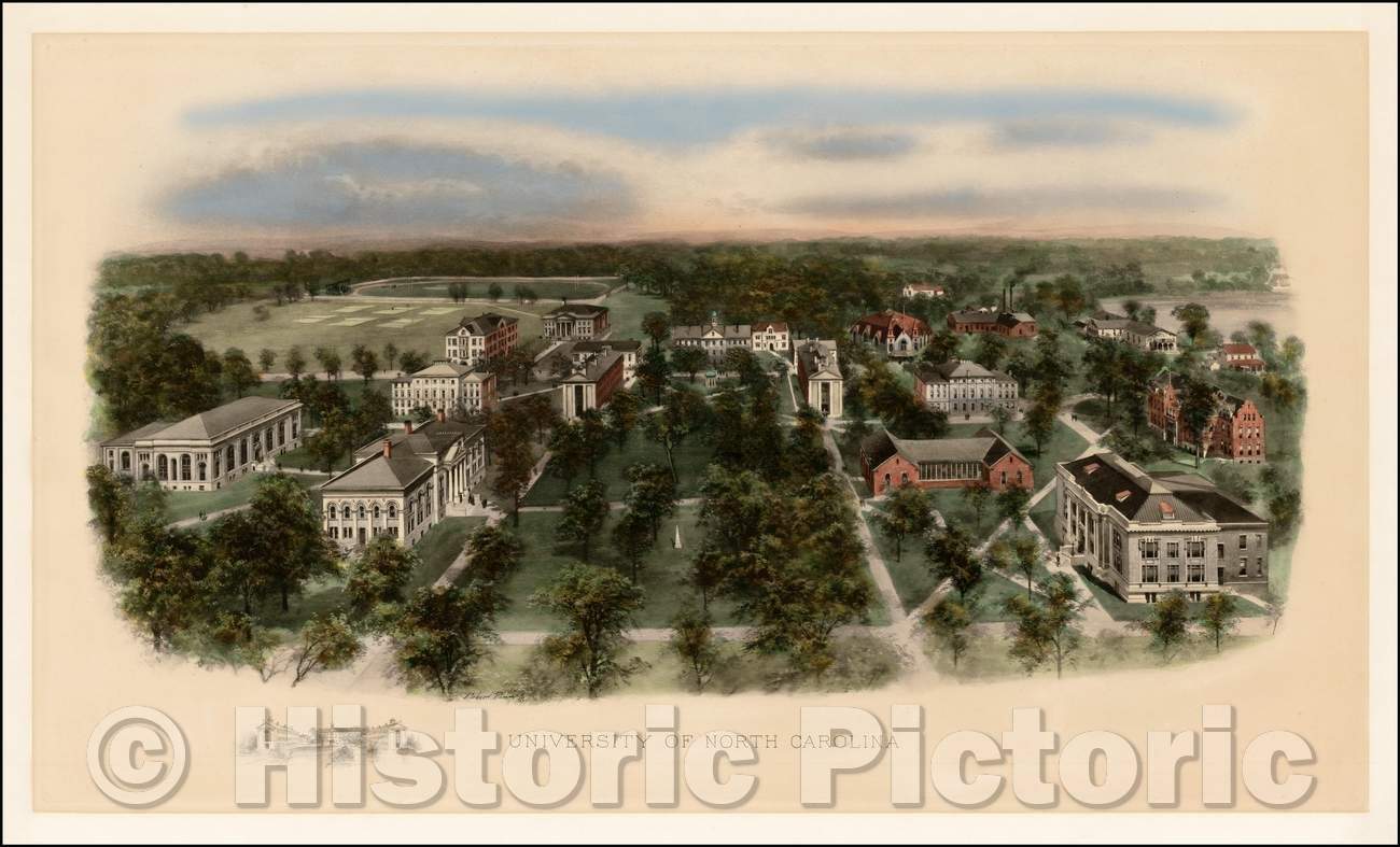 Historic Map - University of North Carolina, 1907, Richard Rummell - Vintage Wall Art