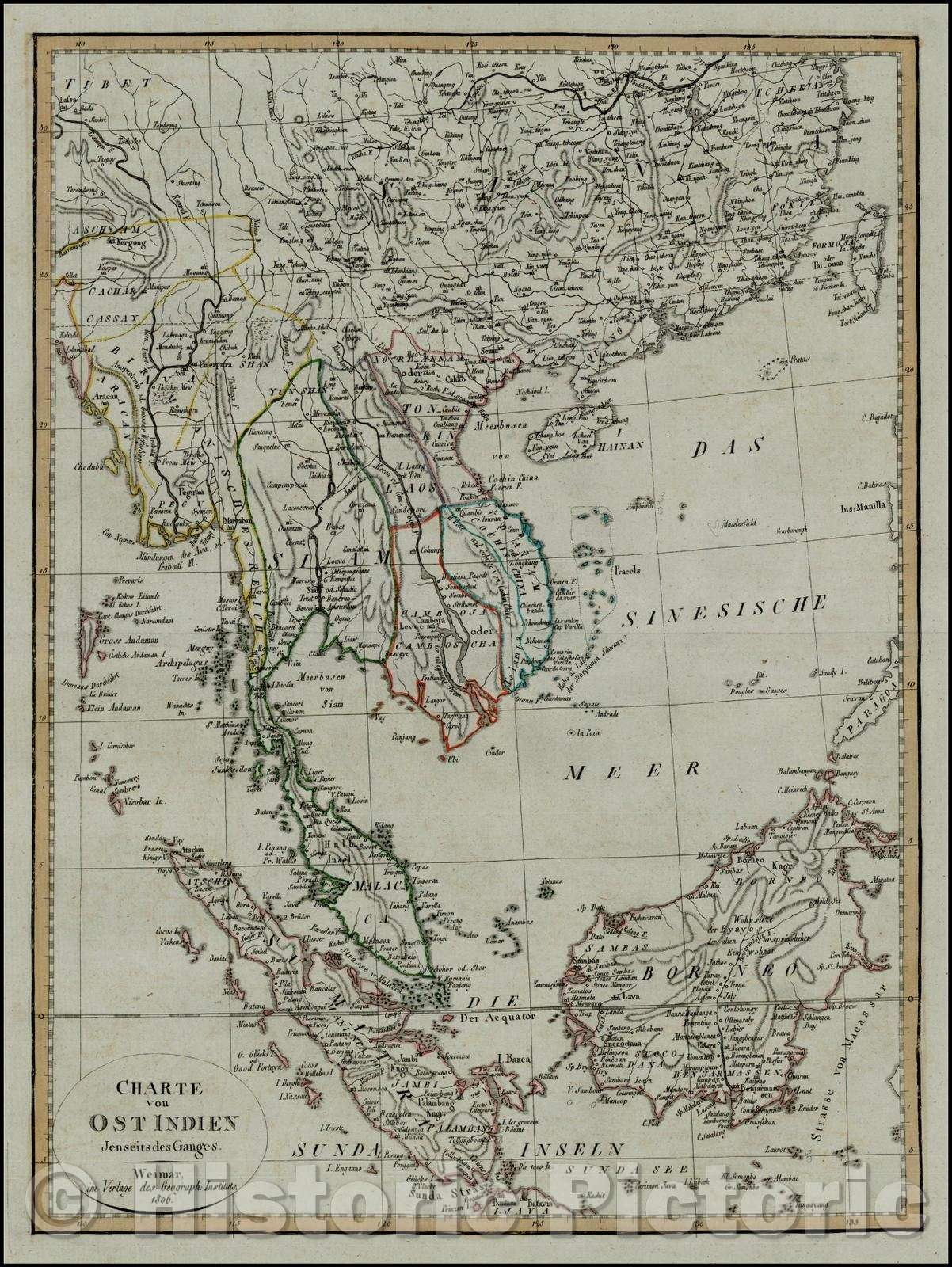 Historic Map - Charte von Ostindien Jenseits de Ganges, 1806, Weimar Geographische Institut - Vintage Wall Art