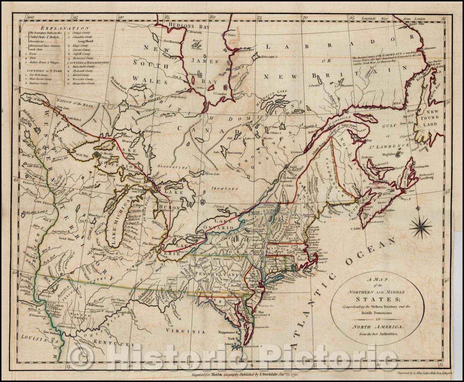 Historic Map - Northern and Middle States; Comprehending Western Territory and the British Dominions in North America from the best Authorities, 1792 - Vintage Wall Art