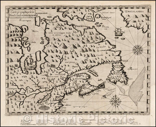 Historic Map - Carte geographique de la Nouvelle franse en son vray moridia/Canada or New France, 1612, Samuel de Champlain - Vintage Wall Art