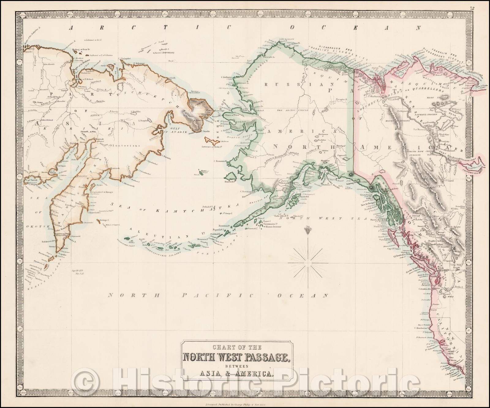 Historic Map - Chart of the North West Passage Between Asia & America, 1853, George Philip & Son - Vintage Wall Art