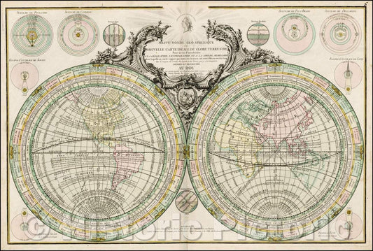 Historic Map - Mappe-Monde Geo Spherique ou Nouvelle Carte Ideale Du Globe/Maps World Geo Spherique or New Card Ideal Du Globe, 1760, Louis Claude de Vezou - Vintage Wall Art