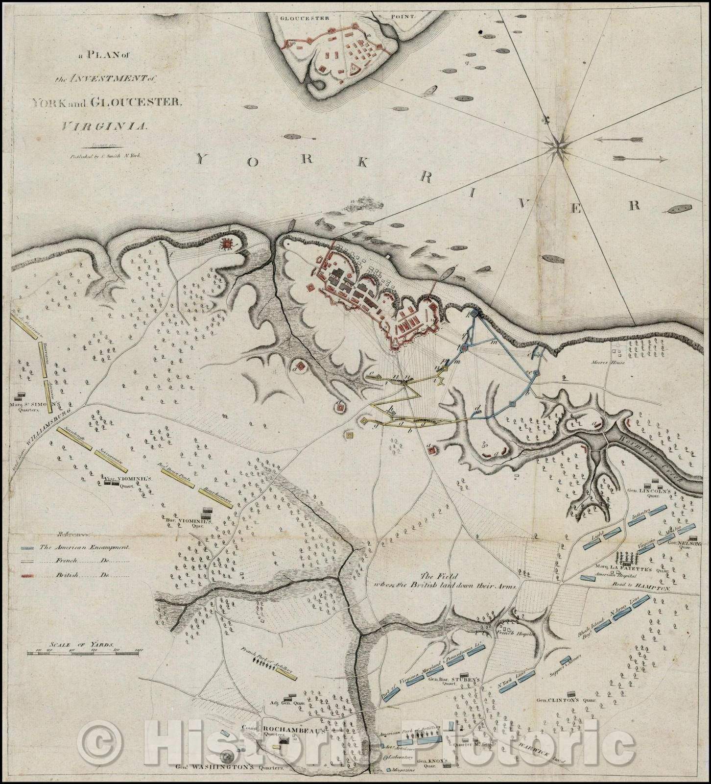 Historic Map - a Plan of the Investment of York and Gloucester, Virginia, 1796, Charles S. Smith - Vintage Wall Art