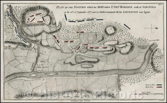 Historic Map - Plan of the Position which the Army under Lt. Genl. Burgoine took at Saratoga on the 10th of September 1777, 1796, Charles S. Smith - Vintage Wall Art