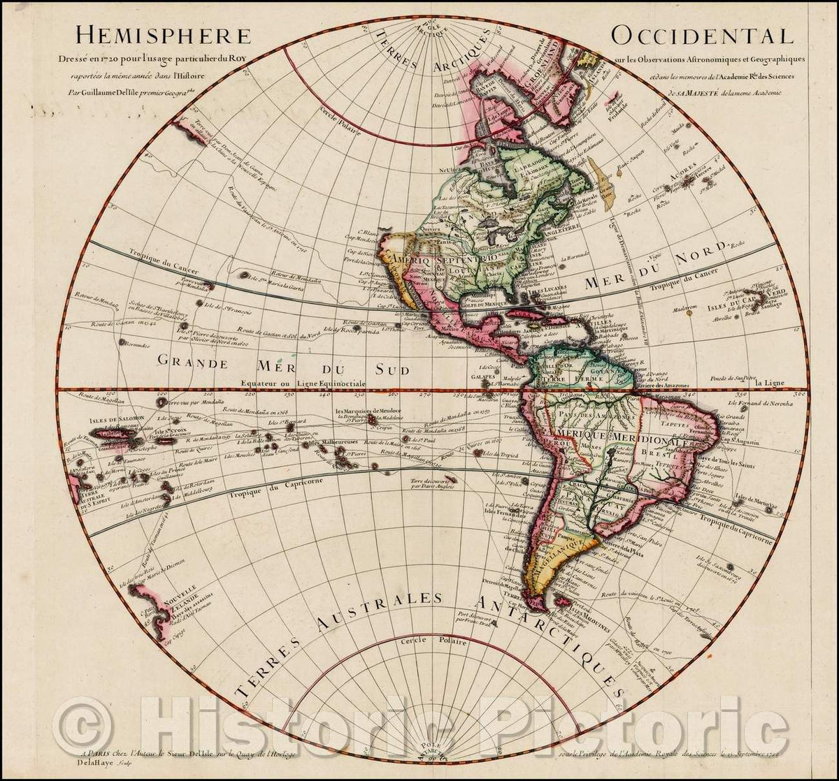 Historic Map - Hemisphere Occidental Dresse en 1720 pour l'usage particulier du Roy sur les Observations Astronomiques et Geographiques, 1724 v1