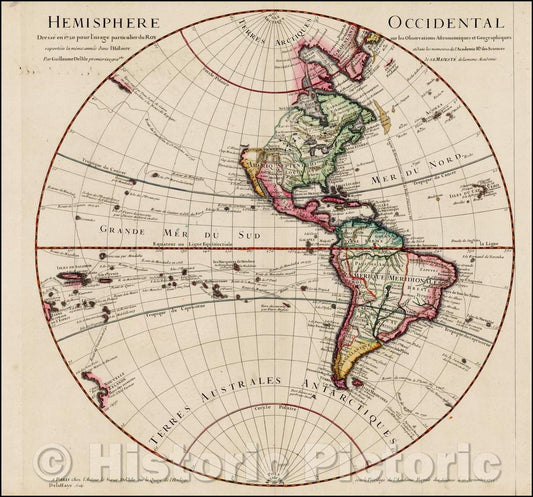 Historic Map - Hemisphere Occidental Dresse en 1720 pour l'usage particulier du Roy sur les Observations Astronomiques et Geographiques, 1724 v1