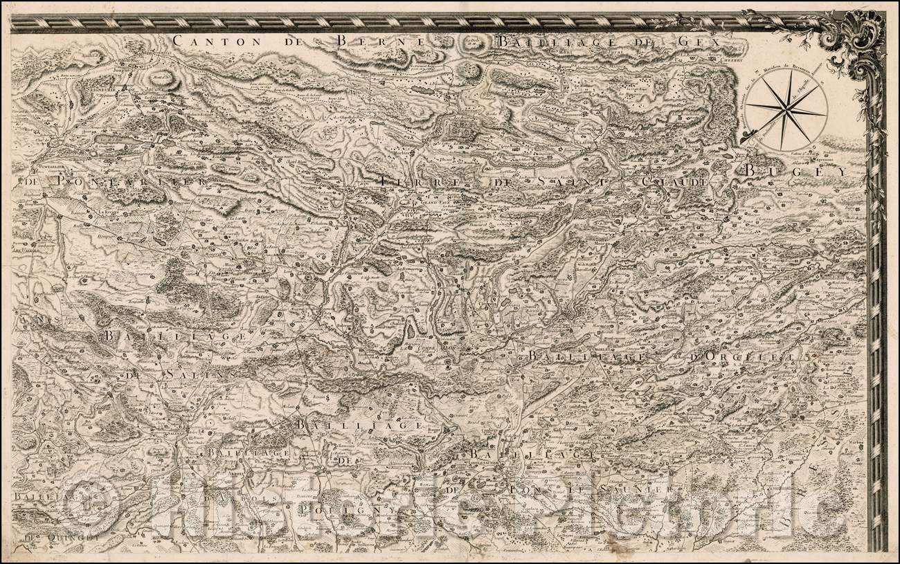 Historic Map - Map of Part of Switzerland in the area of Canton Berne and Terre de Saint Claude, 1750, Anonymous - Vintage Wall Art