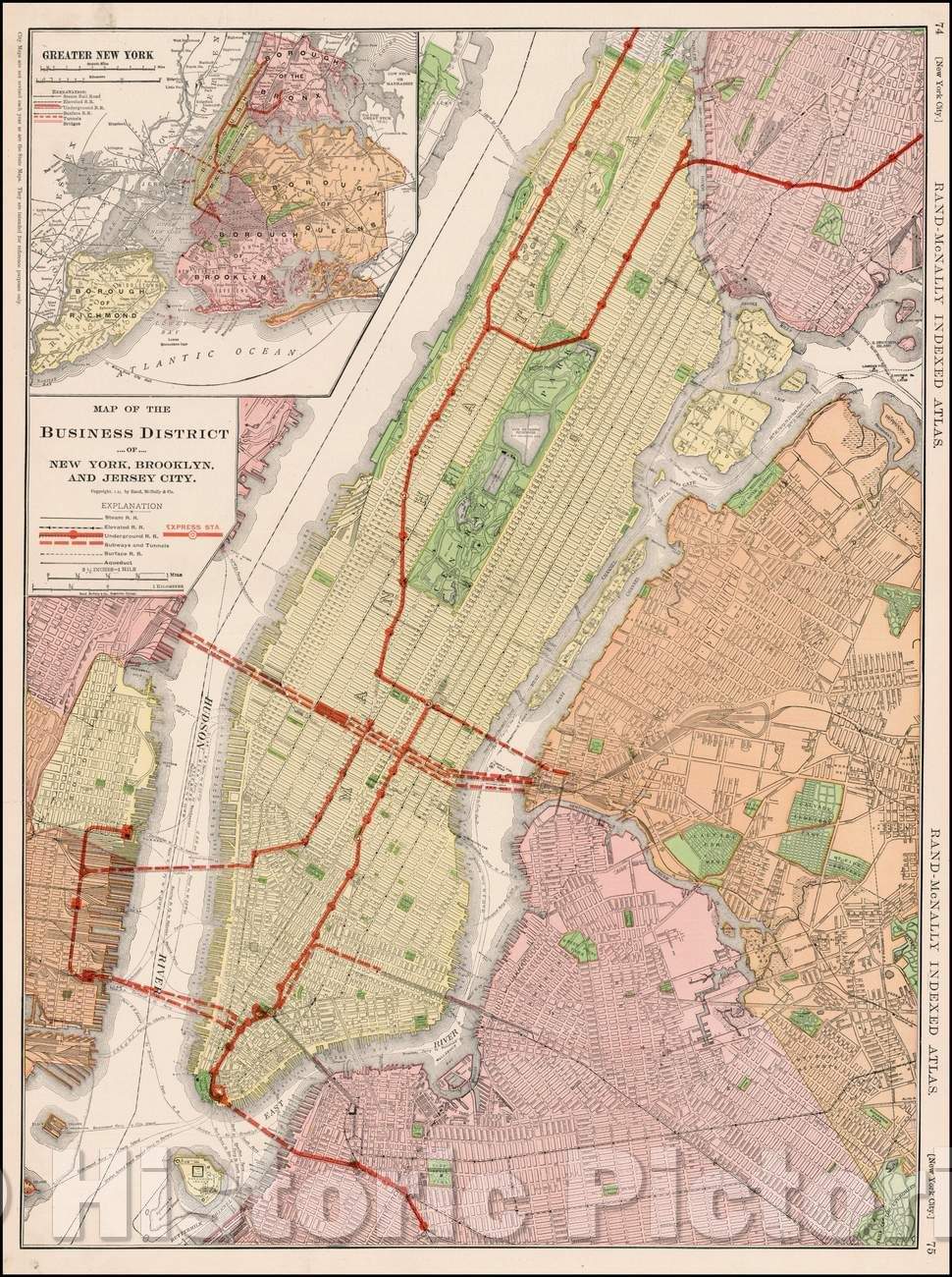 Historic Map - Map of the District of New York, Brooklyn, and Jersey City, 1911, Rand McNally & Company - Vintage Wall Art