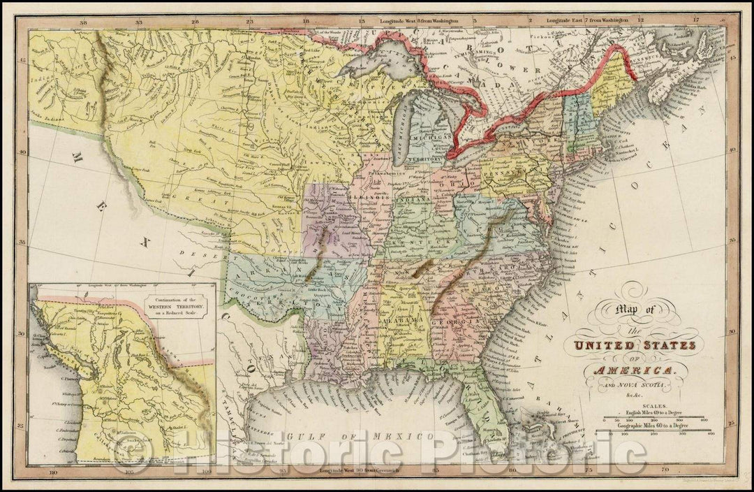 Historic Map - Map of the United States of America and Nova Scotia, 1832, Hinton, Simpkin & Marshall v1