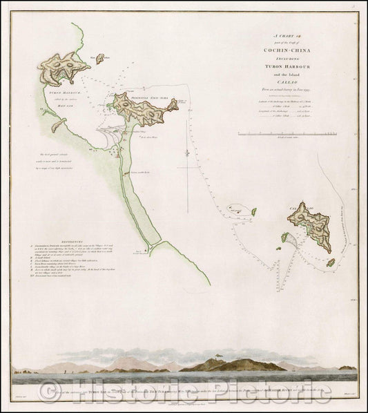 Historic Map - A Chart of Part of the Coast of Cochin-China Including Turon Harbour and the Island Callao (Vietnam Coastline), 1796, George L. Staunton - Vintage Wall Art