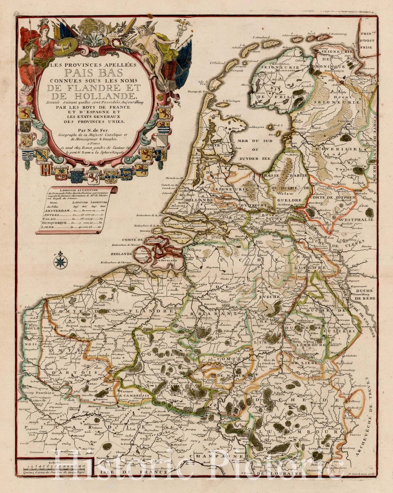 Low Countries - 17 Provinces, French, Spanish, Dutch Possessions, 1720 ca - Historical Map Print