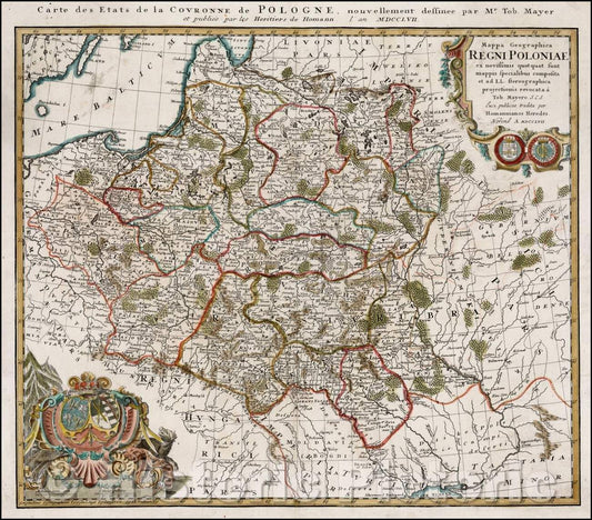 Historic Map - Mappa Geographica Regni Poloniae ex novissimis quotquot sunt mappis specialibus composita et al L.L, 1757 - Vintage Wall Art