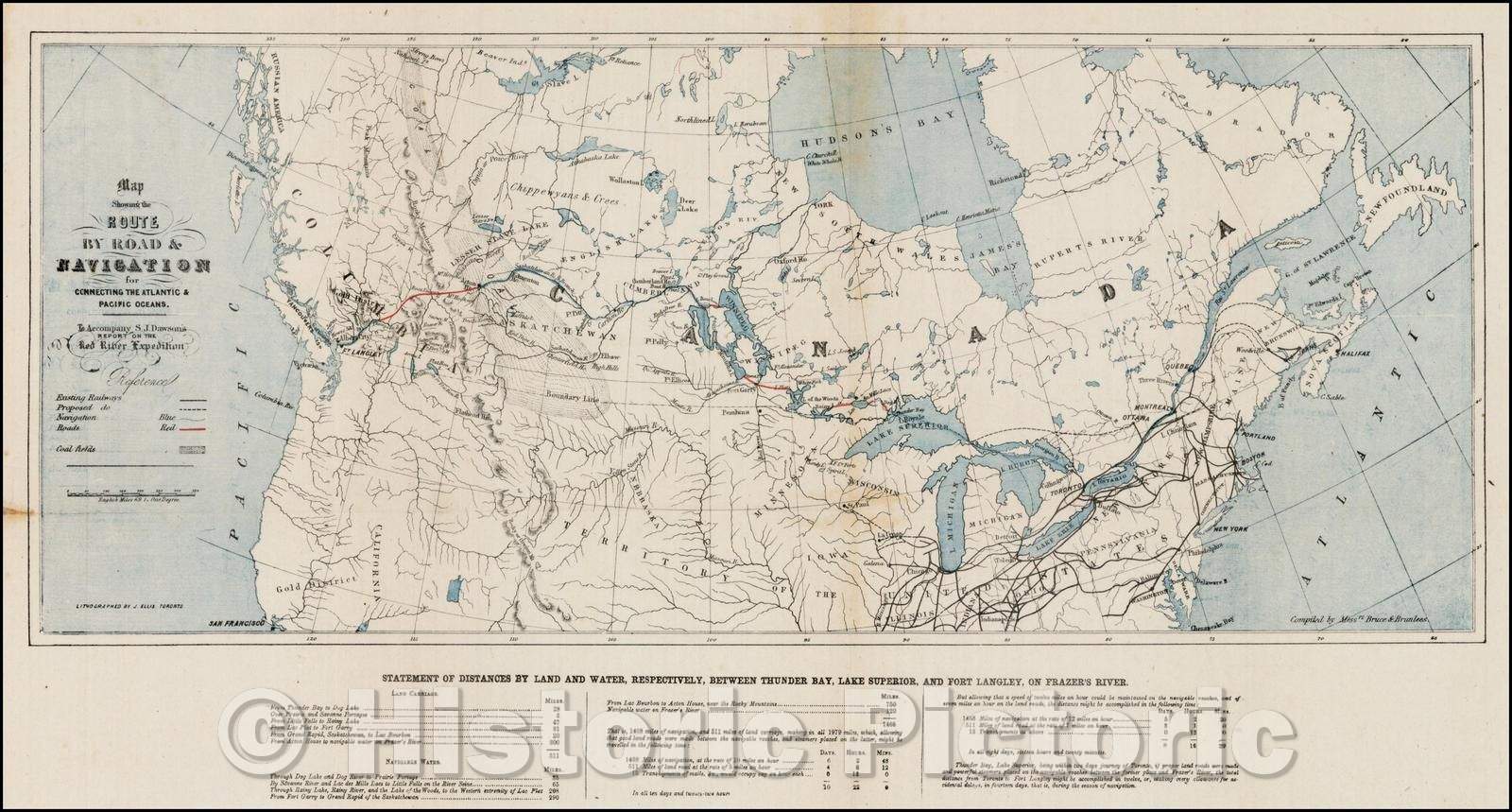 Historic Map - Map Showing the Route, 1859, Bruce & Brunlees - Vintage Wall Art