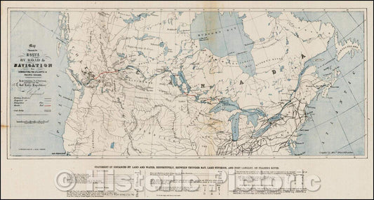 Historic Map - Map Showing the Route, 1859, Bruce & Brunlees - Vintage Wall Art