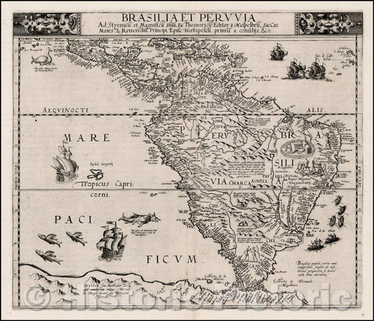 Historic Map - Brasilia et Peruvia, 1593, Cornelis de Jode v1