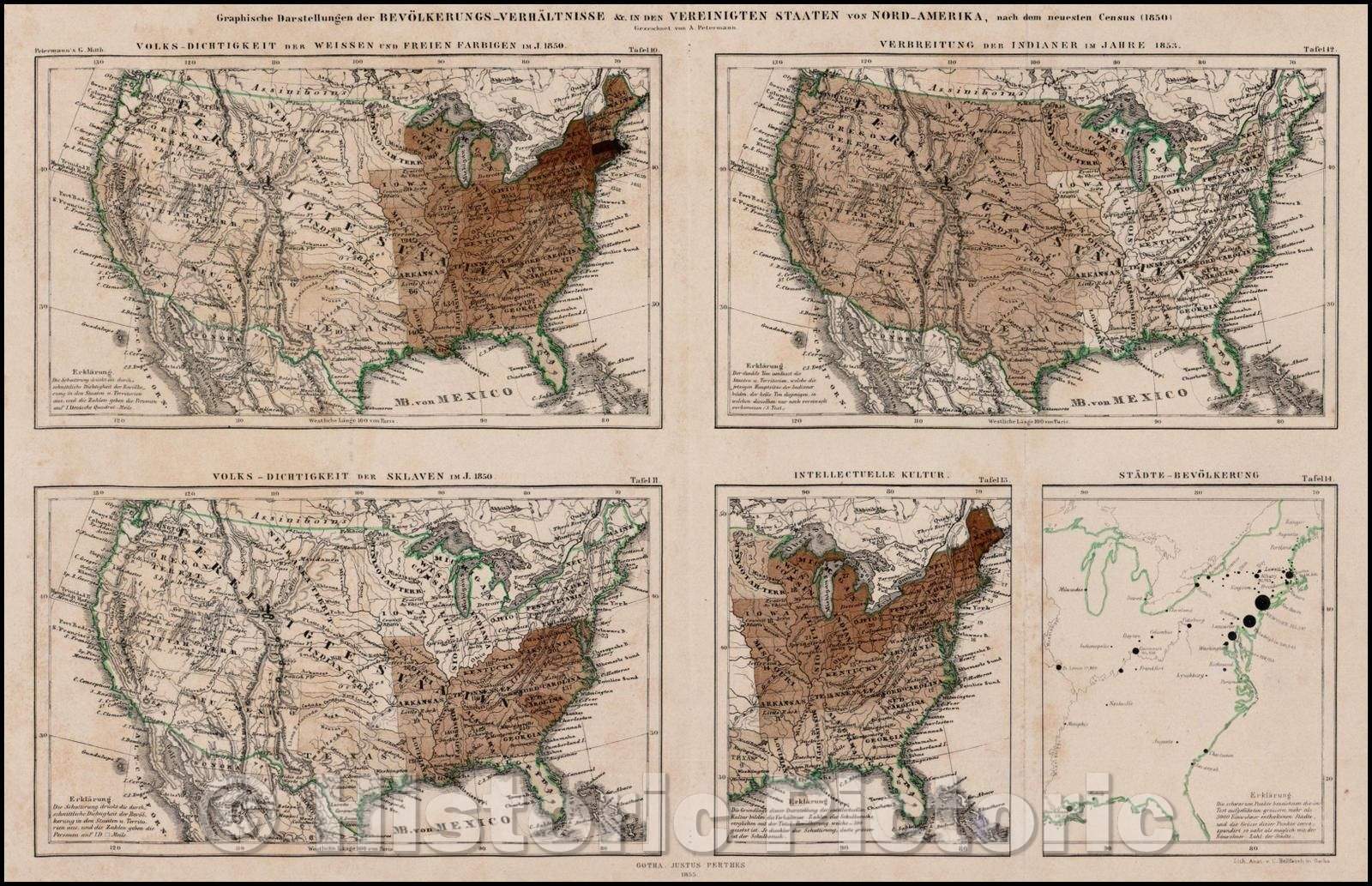 Historic Map - Graphische Darstellungen der Bevokerrungs-Verhaltnisse In Den Vereinig, 1855 - Vintage Wall Art