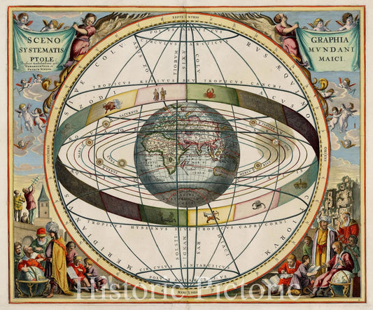 Ptolemaic System of the World Celestial Map - 1708 Historical Print
