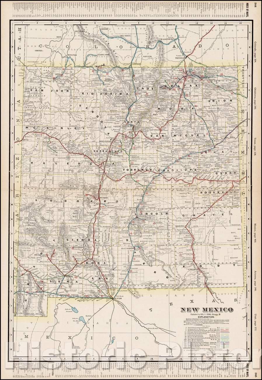 Historic Map - New Mexico, 1899, George F. Cram - Vintage Wall Art