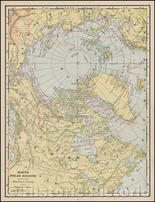 Historic Map - North Polar Regions With the Principal Routes of Discovery and, 1905, George F. Cram v1