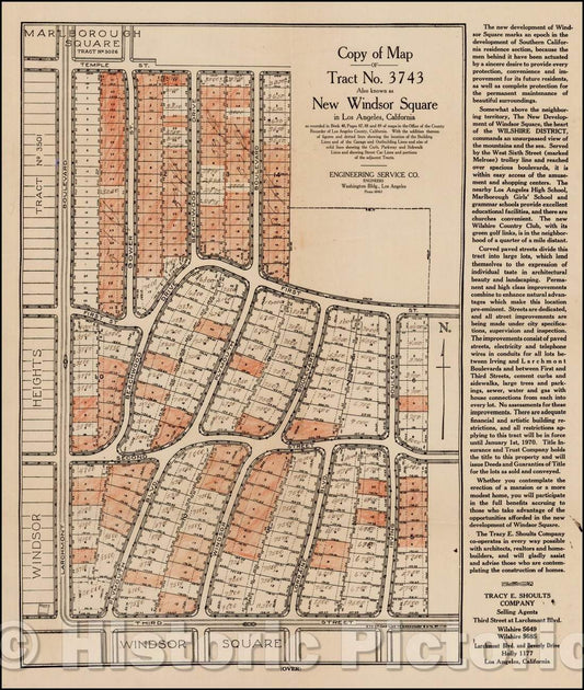 Historic Map - Copy of Map of Tract No. 3743 Also known as New Windsor Square in Los Angeles, California, 1922, Tracy E. Shoults Company v2