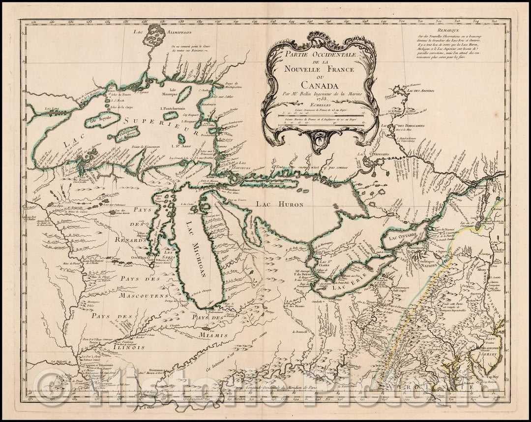 Historic Map - Partie Occidentale De La Nouvelle France ou Canada Par Mr. Bellin Ingenieur de la Marine, 1755, Jacques Nicolas Bellin v2