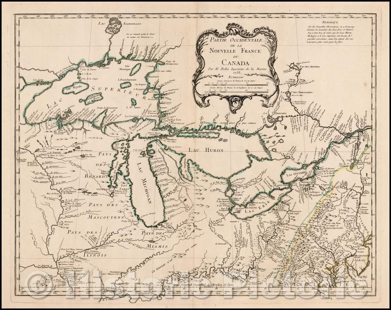 Historic Map - Partie Occidentale De La Nouvelle France ou Canada Par Mr. Bellin Ingenieur de la Marine, 1755, Jacques Nicolas Bellin v2