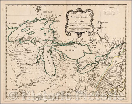 Historic Map - Partie Occidentale De La Nouvelle France ou Canada Par Mr. Bellin Ingenieur de la Marine, 1755, Jacques Nicolas Bellin v2