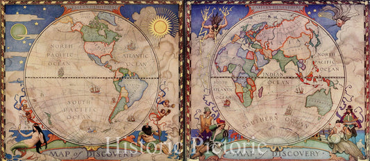 Historic Map - Map of Discovery (Eastern & Western Hemisphere Maps, 1928, Newell Convers Wyeth - Vintage Wall Art