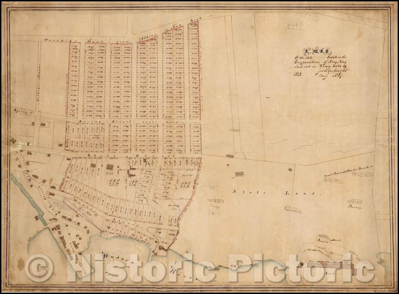 Historic Map - late Jackson Estate in the Corporation of Sing Sing laid out in Town Lots, 1829, - Vintage Wall Art