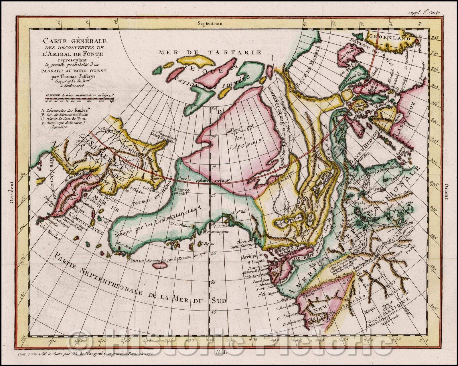 Historic Map - Carte Generale Des Decouvertes De L'Amiral De Fonte representant la grande probabilite d'un Passage au Nord Ouestg par Thomas Jefferys, 1772 v1