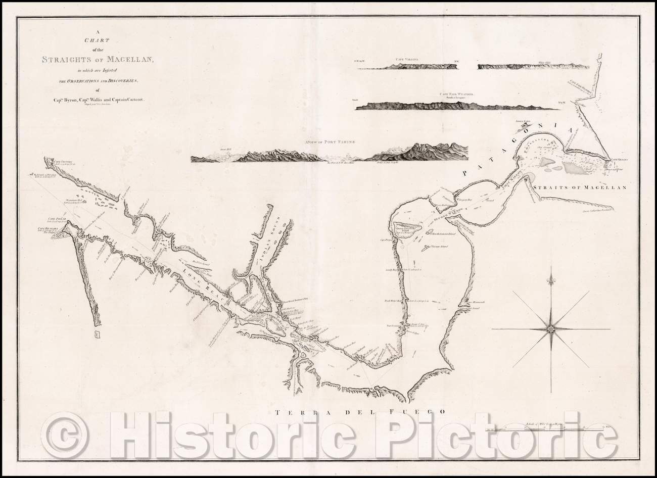 Historic Map A Chart of the Straights of Magellan in which are Inser