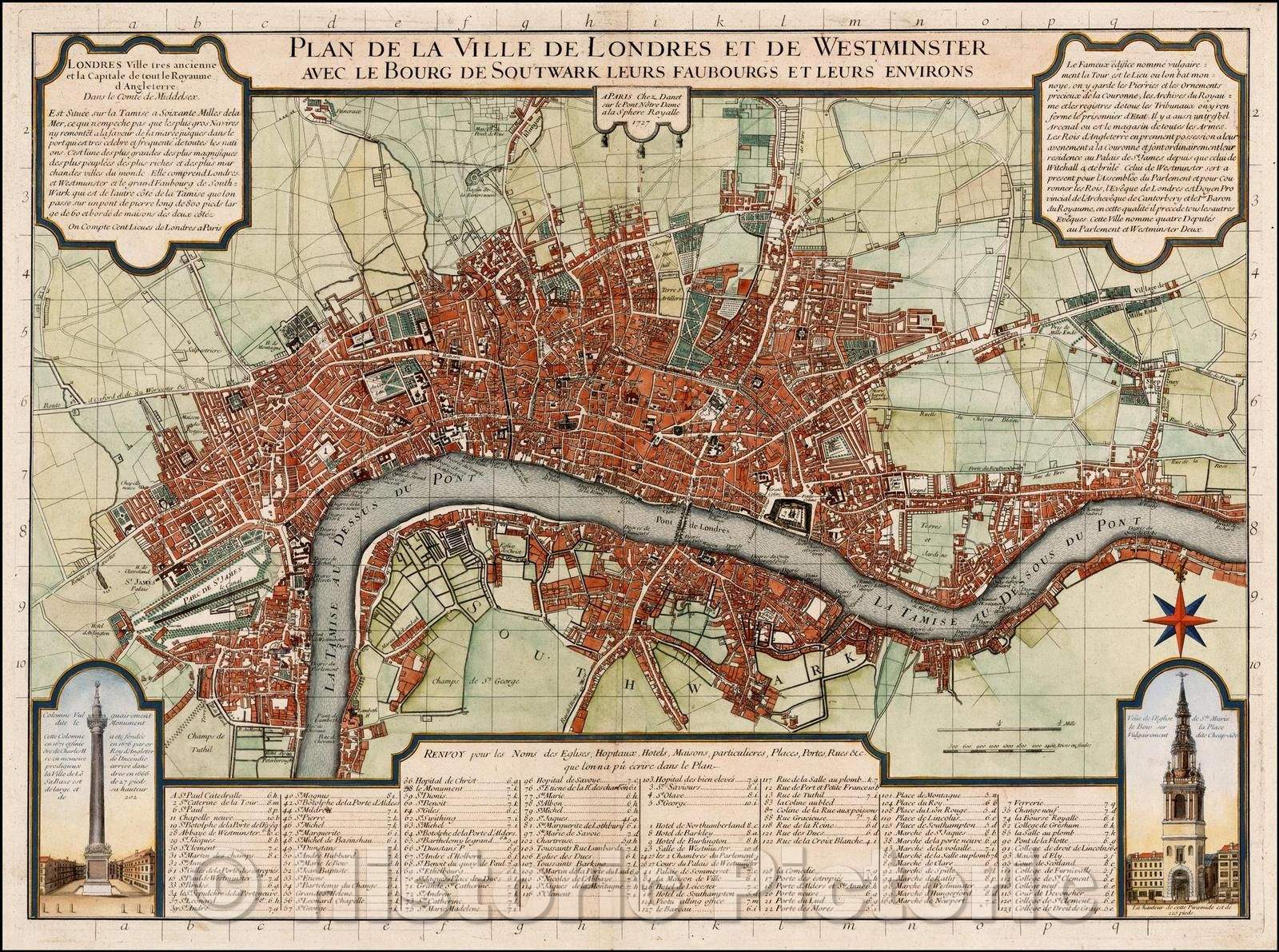 Historic Map - Plan de la Ville de Londres et de Westminster avec Le Bourg de Soutwark Leurs Faubourgs et Leurs Environs, 1727, Guillaume Danet v1